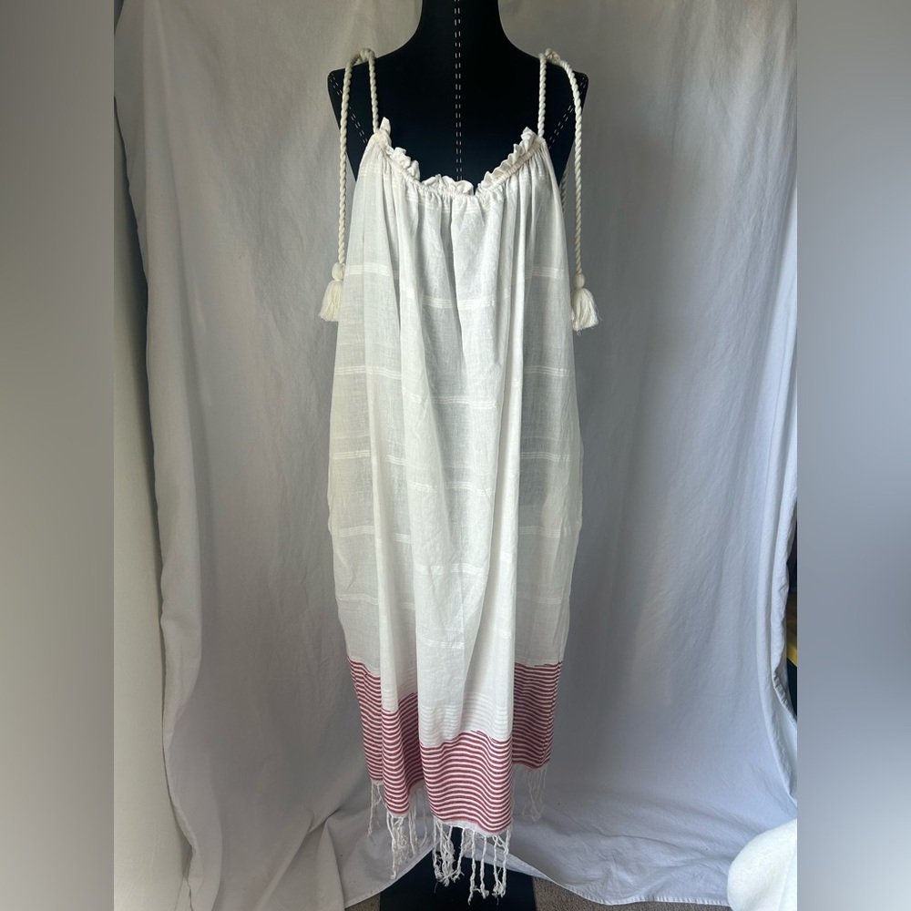 Ulla Johnson Adira Fringe-Hem Shoulder-Tie Coverup Dress Size XL Cotton handmade - Picture 2 of 13
